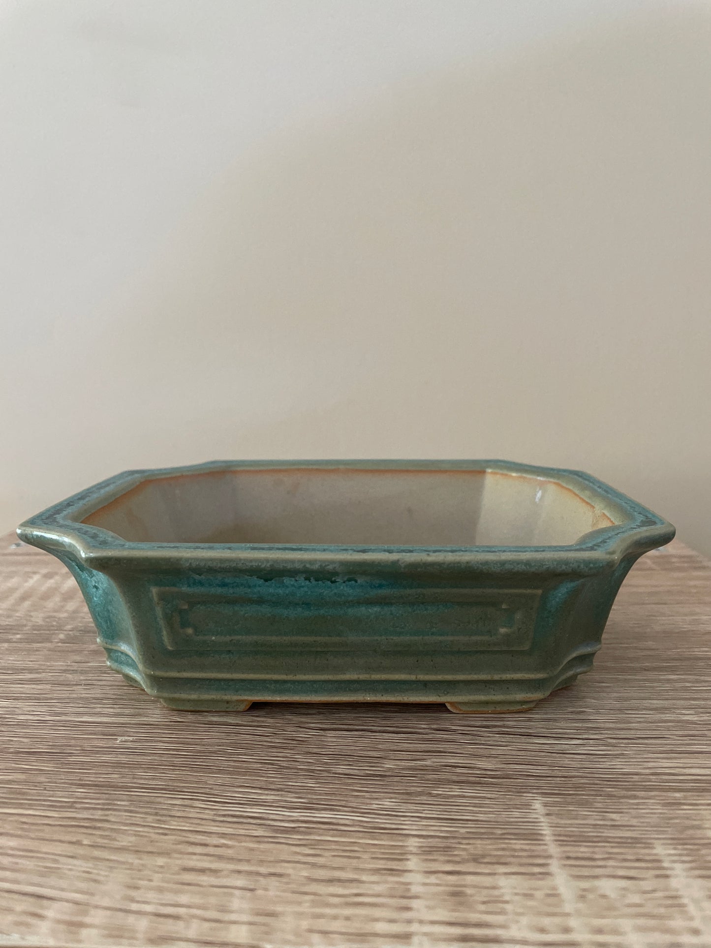 rustic aged look turquoise square oblong bonsai pot