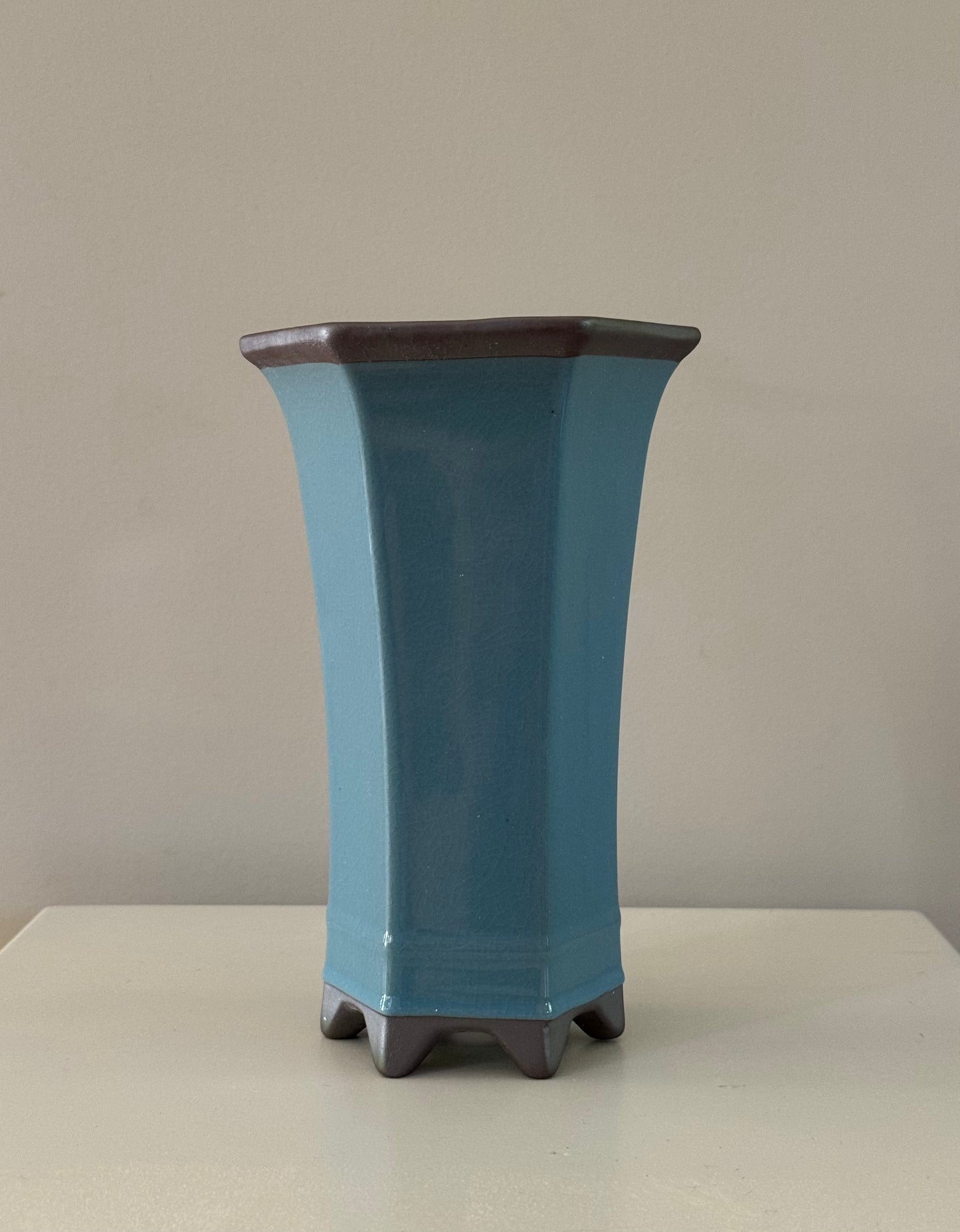 tapered blue octagon vase pot for home decorating