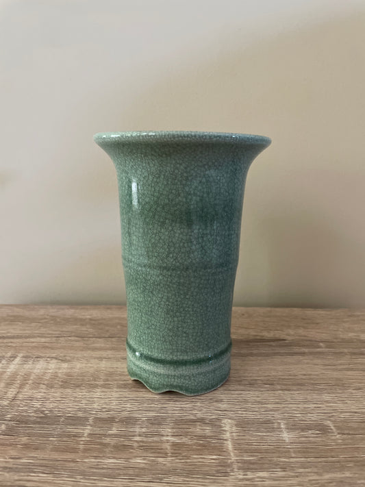 Jade green circular tube pottery plant pot vase