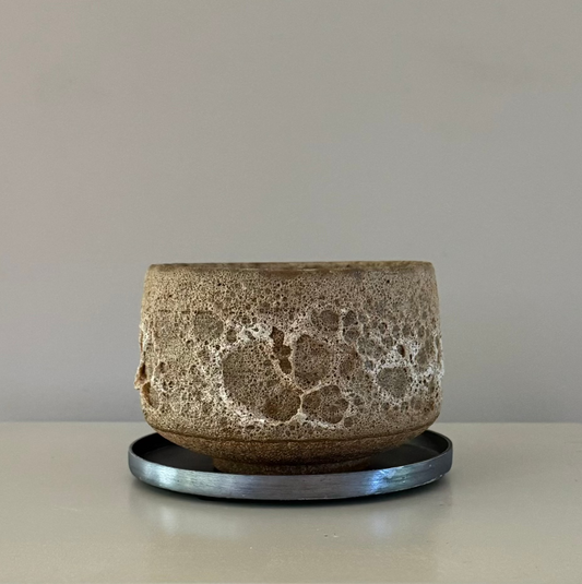 small rough rock lava plant pot made in Japan