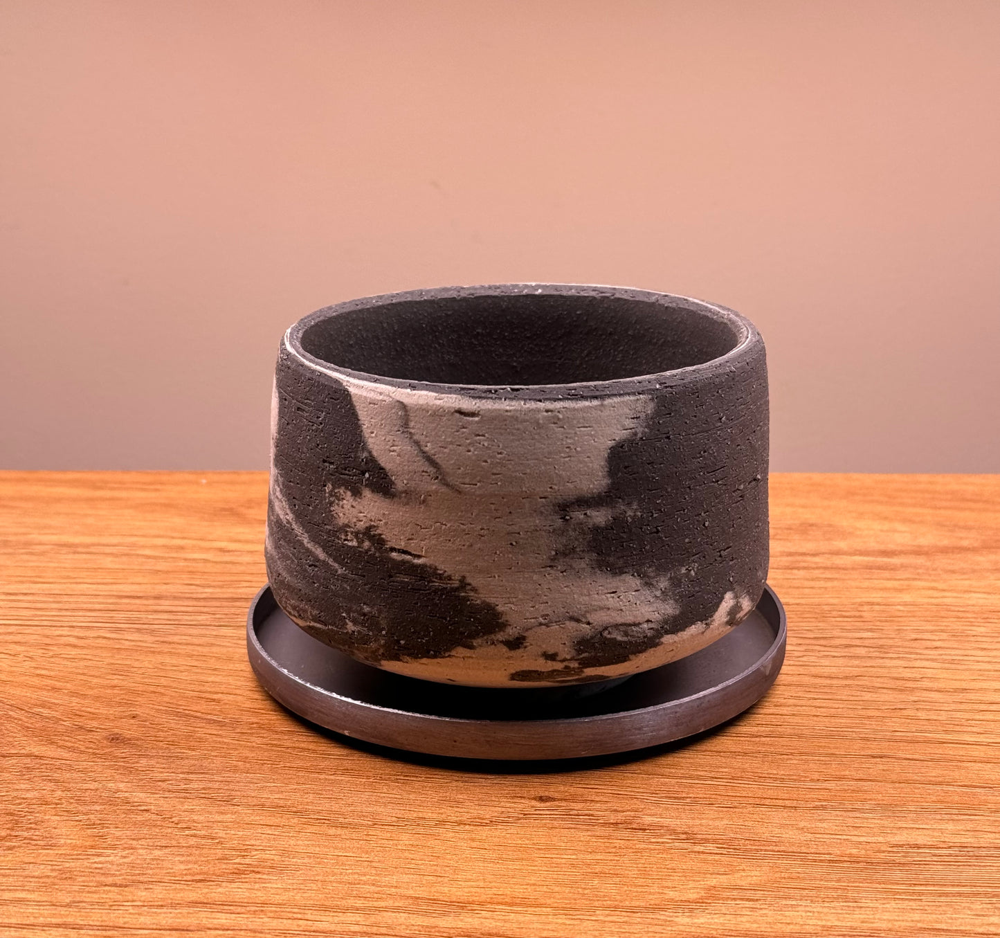 black and white accent earthen ware plant pot. Made in Japan