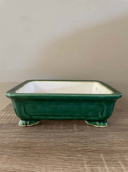 Green glazed bonsai pottery pot