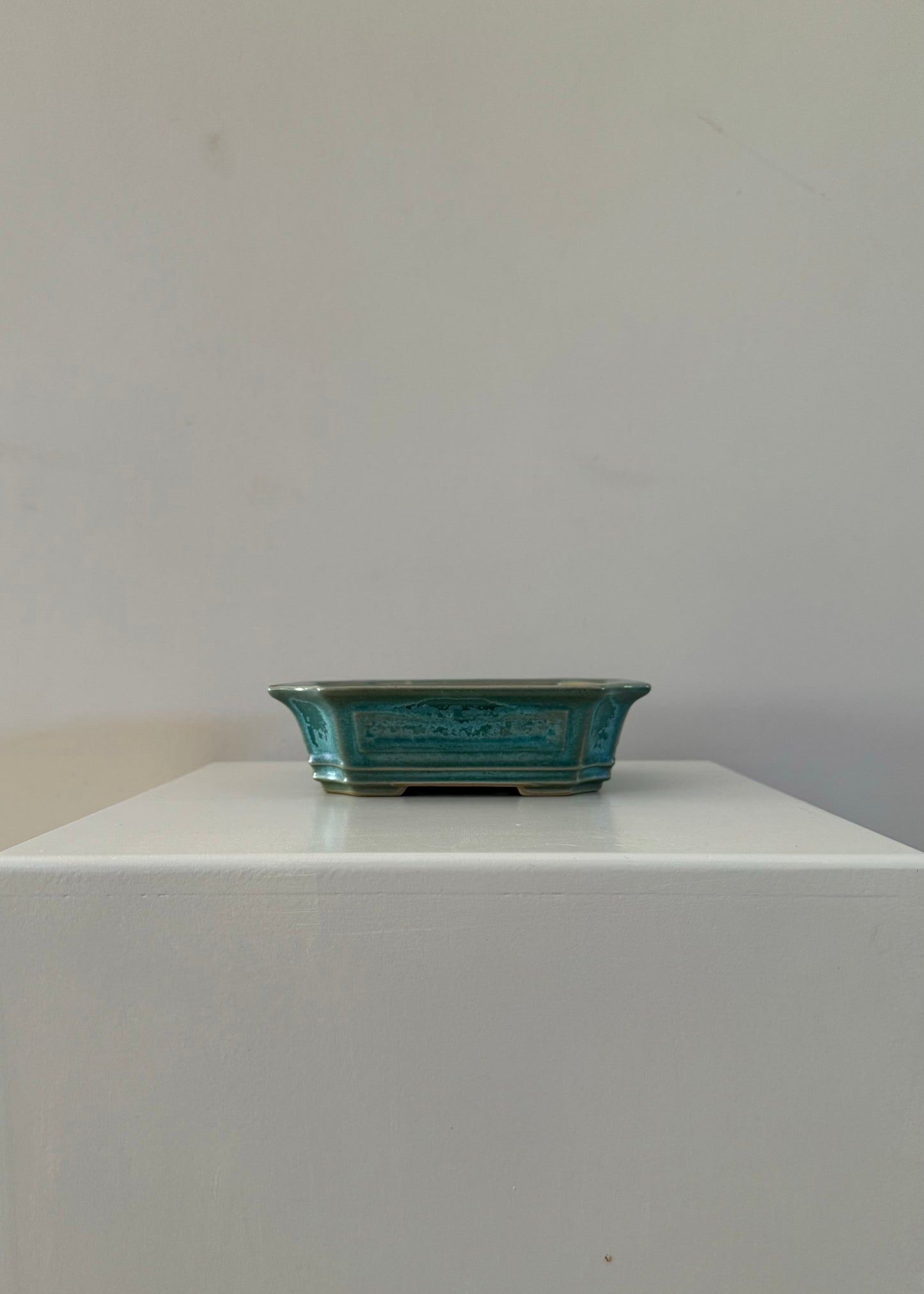 green blue chinese japanese style bonsai pot aged glazed clay