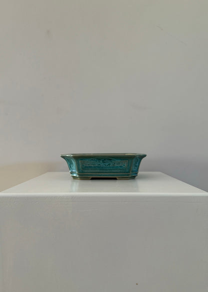 green blue chinese japanese style bonsai pot aged glazed clay