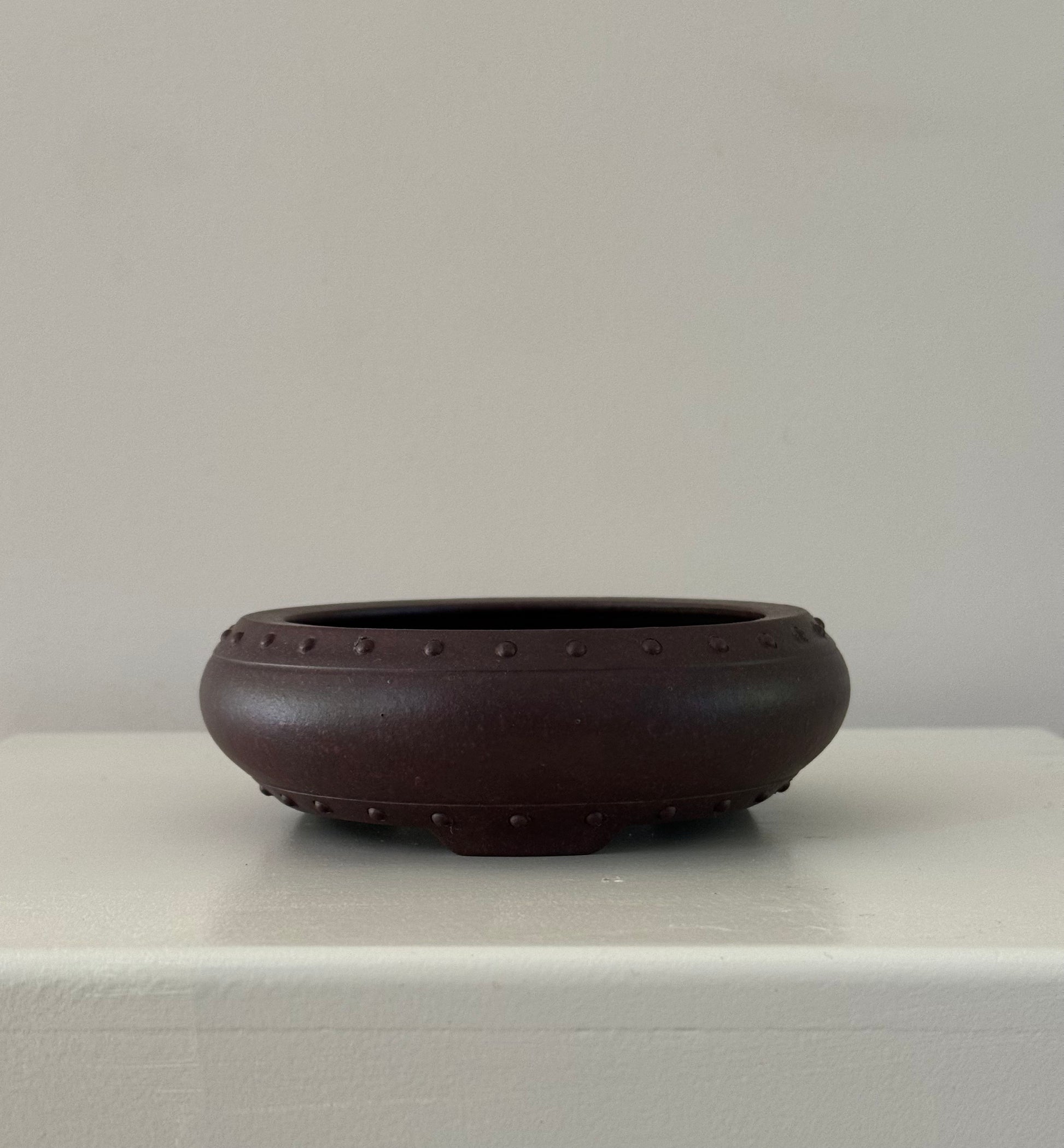 round tub style bonsai pot small plant brown
