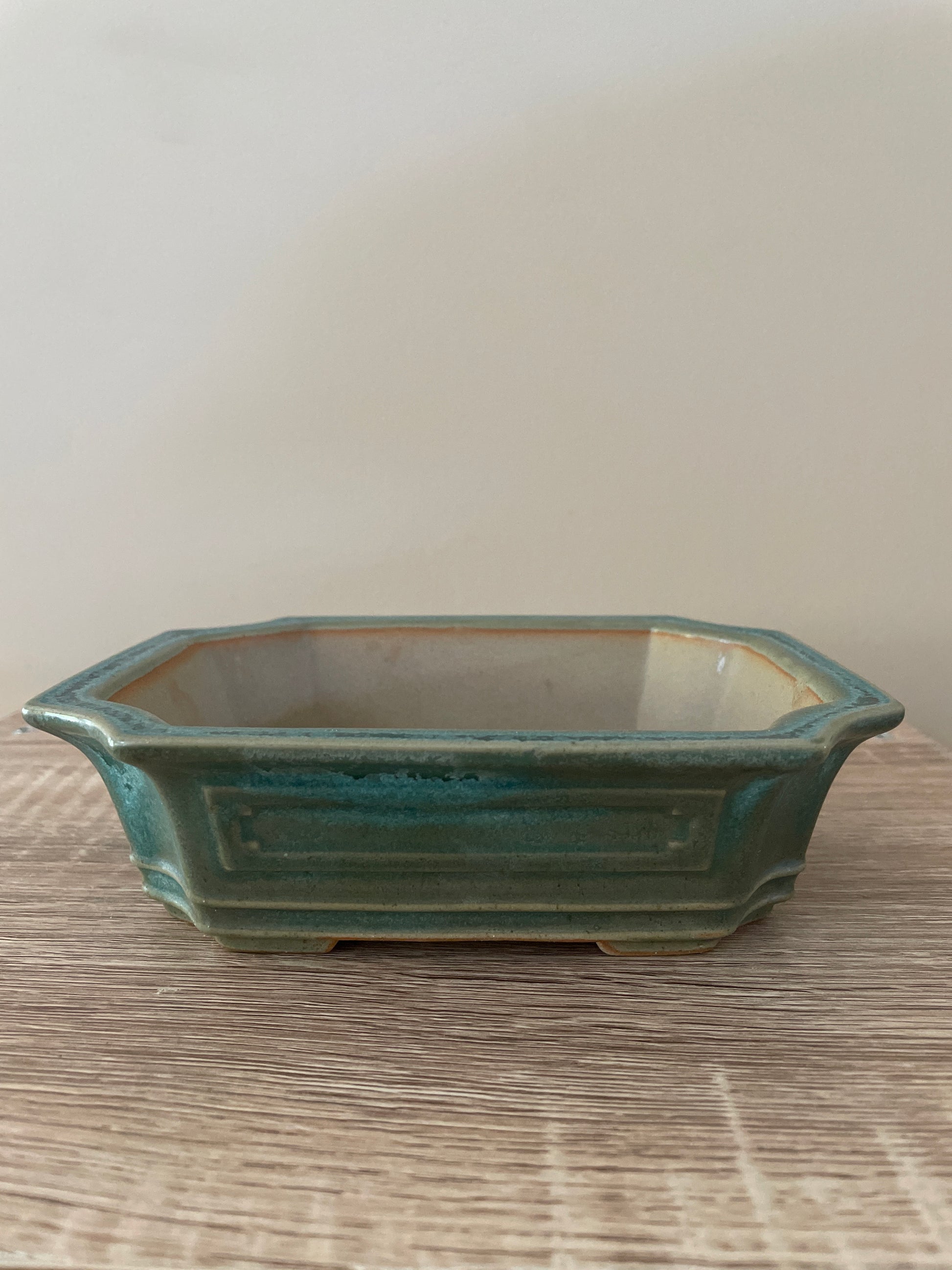 rustic aged look turquoise square oblong bonsai pot
