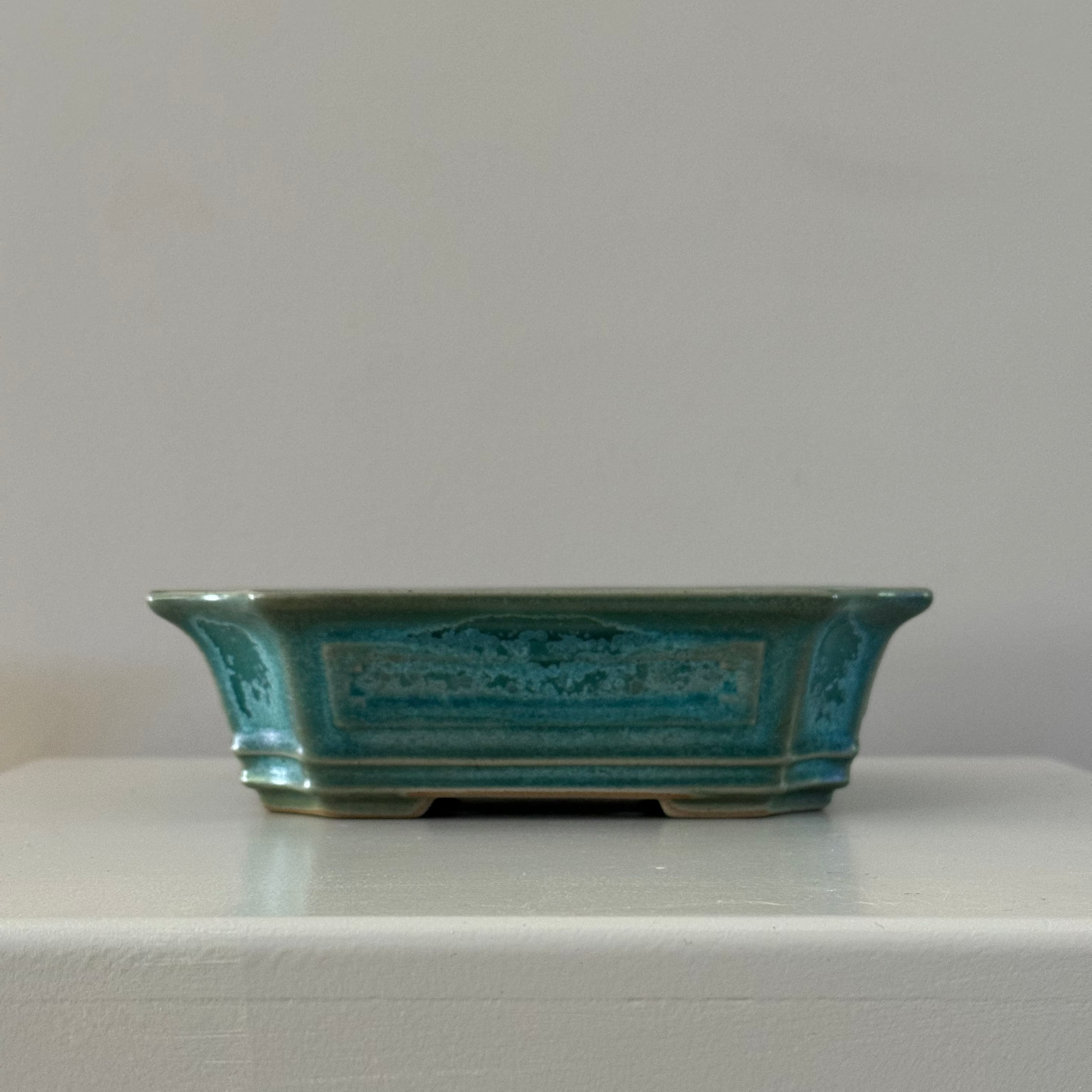 traditional style green blue glazed bonsai pot clay